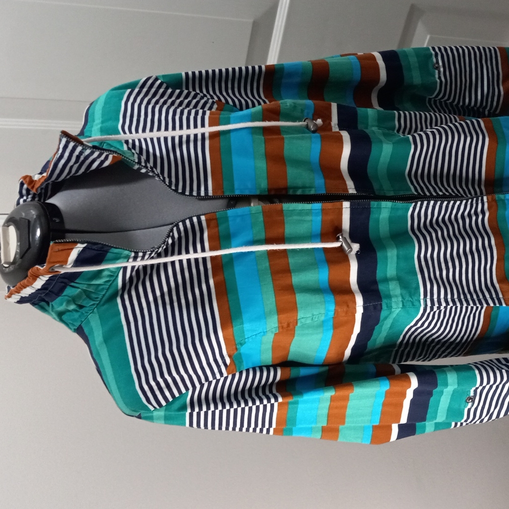 Striped Jacket, Draw String Collar W/ Snap Up Sle… - image 1